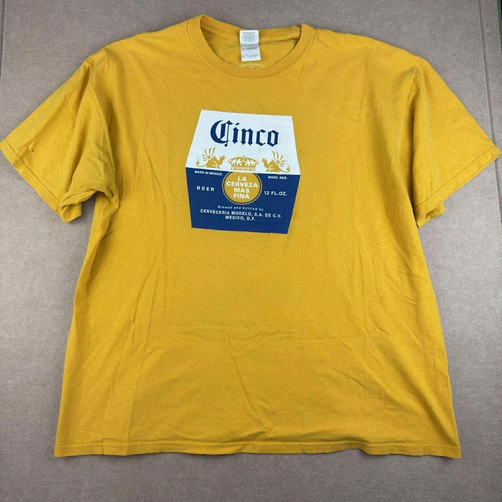 Gildan T-Shirt Mens XL Yellow Cinco‎ Corona Beer Graphic Tee Funny Haiti